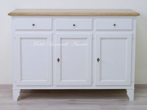 Country style wooden sideboard with white structure and light colored national walnut top